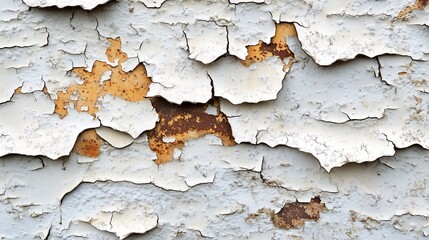 A close-up of a surface covered with chipped and peeling paint layers