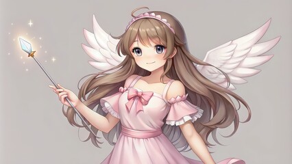 Wall Mural - Anime Angel Girl Holding a Sparkling Wand