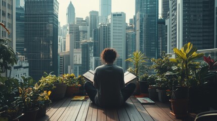 Contemplating the Vibrant Cityscape from an Urban Oasis