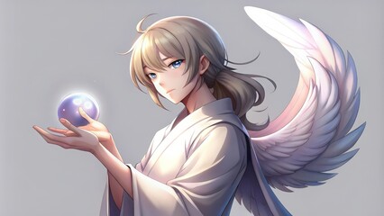 Wall Mural - Angelic Figure Holding a Glowing Orb