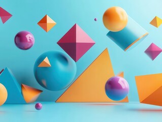 Wall Mural - dynamic 3d presentation slide floating geometric shapes vibrant color scheme