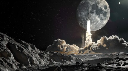 Canvas Print - Rocket Launch on the Moon