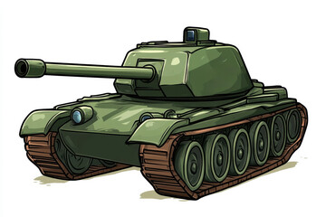 An illustrated green tank with a star symbol, showcasing military design and historical significance in warfare.