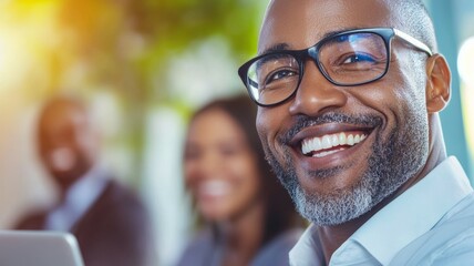 Poster - A man with glasses is smiling and looking at the camera