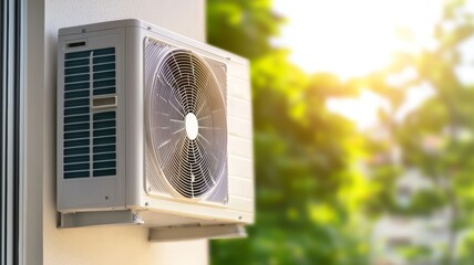 Wall Mural - A white air conditioner unit with a fan on top