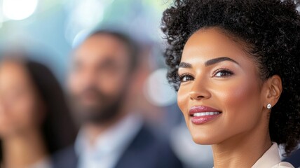 Canvas Print - A woman with a smile on her face is looking at the camera