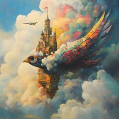 Wall Mural - Divine entity in a cloud-filled sky background image 
