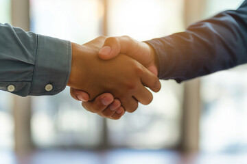 Corporate handshake between business partners during formal agreement