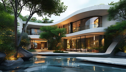 Hotel villa design showcase, blending nature and urban style