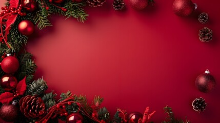 Wall Mural - Christmas Wreath and Ornaments with 2025 on Festive Red Background, Joyful Celebration