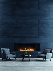 Canvas Print - Modern living room with a fireplace and two chairs.