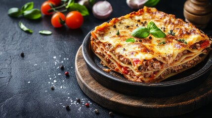 Poster - Enjoy layers of beef cheese and pasta in a beautifully prepared homemade lasagna