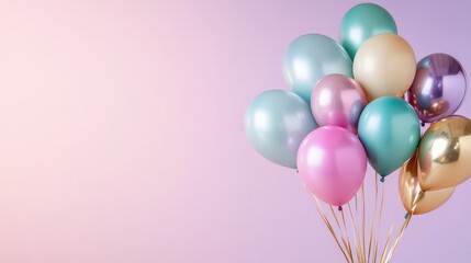 Canvas Print - A bunch of colorful balloons are floating in the air. The balloons are in various colors, including pink, blue, and green. Concept of celebration and joy