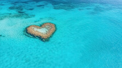 Fototapete - A heart shaped rock in the ocean. The water is blue and the rock is brown