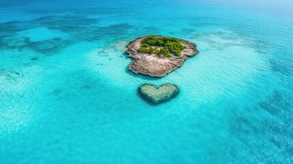 Aufkleber - A small island with a heart shaped hole in the middle of it. The island is surrounded by blue water