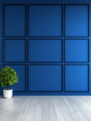 Canvas Print - A minimalist room with a blue wall and white wood floors.