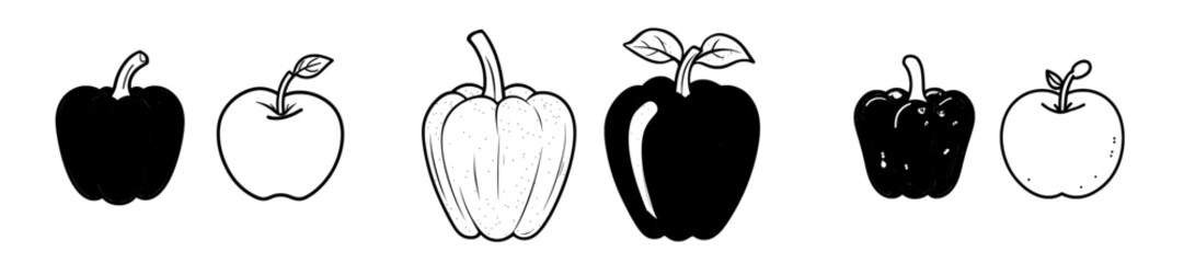 Continuous black line drawing of peppers on white background. Modern illustration.