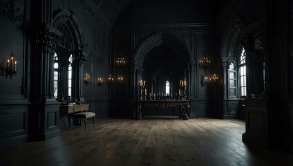 Canvas Print - Gothic interior with a monster mirror realm.