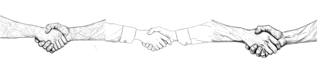 Wall Mural - One line drawing of a handshake. Hands shaking to deal with business agreement on white background. Business agreement concept. Modern illustration.