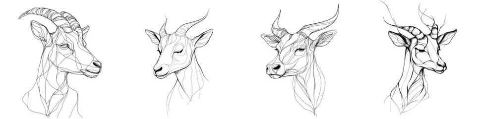 An ox in continuous line art drawing style. A black linear sketch of a bellowing bull isolated on white.