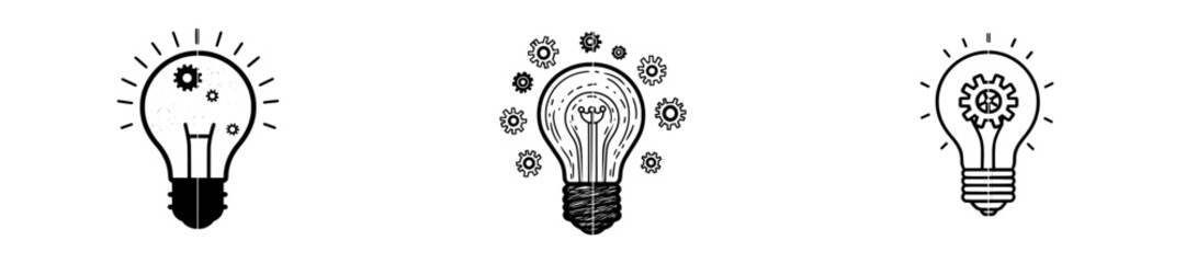 In one single line, a light bulb with gear wheels for a logo, emblem, web banner, or presentation. Innovative creative concept.