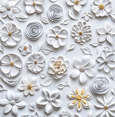 Wall Mural - White background with a collection of beautiful flowers