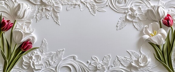 Wall Mural - Spring flowers isolated on a white background. Mothers Day, Womens Day concept. Copy space, top view, flat layout.