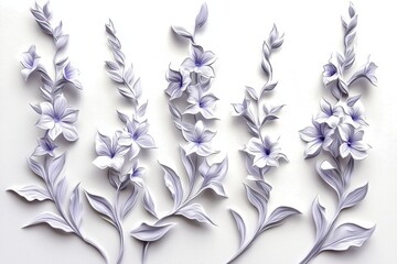 Wall Mural - A watercolor set of eucalyptus leaves, herbs, branches, wildflowers, and orchids. Botanical clipart.