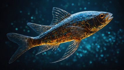 Wall Mural - illustration of a black and blue fish on a dark background