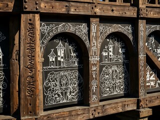 Canvas Print - Hand-drawn designs on a historic boatman’s bridge.