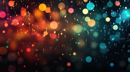 Poster - Abstract background with colorful bokeh and falling lights on a black background.