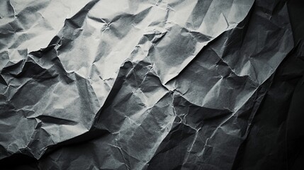 Wall Mural - Closeup of crumpled black and white paper with deep shadows and a textured surface.