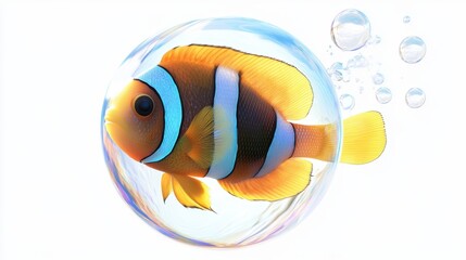 Vibrant Clownfish Encapsulated in a Transparent Bubble