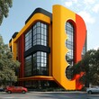 © Chawakorn - Modern, colorful office building with unique design and large windows.