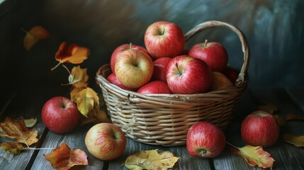 Canvas Print - Autumn Harvest: A Basket of Crisp, Red Apples