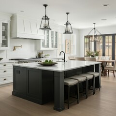 The kitchen space in the new luxury home has been designed and decorated with high end features and luxurious details.