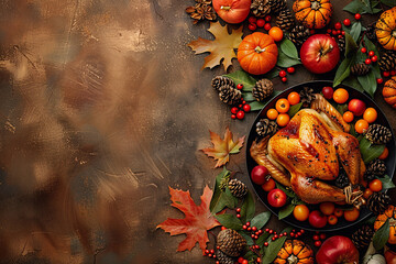 Wall Mural - thanksgiving background with pumpkin and fall ingredients