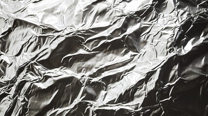 Wall Mural - Close-up of crumpled silver foil, creating an abstract background texture.