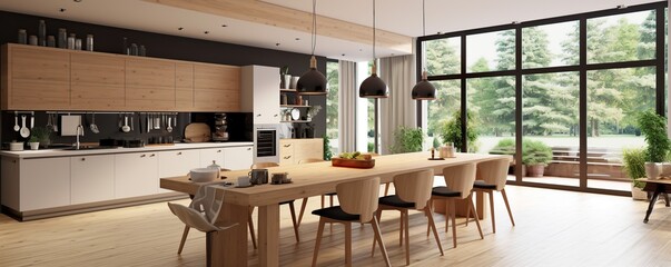 Sticker - Modern Kitchen with Dining Area and Garden View