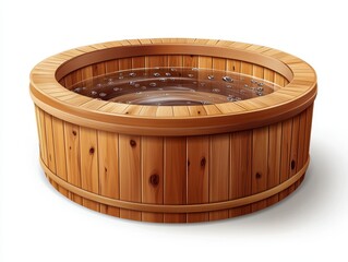 Relax in this luxurious wooden hot tub, perfect for unwinding and enjoying a soothing soak with friends or family, white background