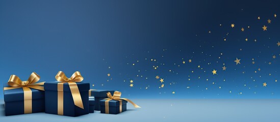 Sticker - Blue Gift Boxes with Golden Bow on a Blue Background