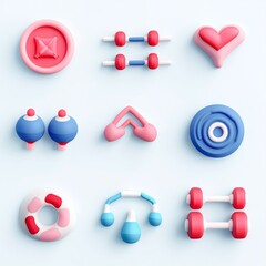 Poster - Nine colorful 3D icons on a blue background.