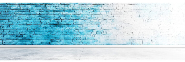 Canvas Print - Blue and white brick wall with a concrete floor.