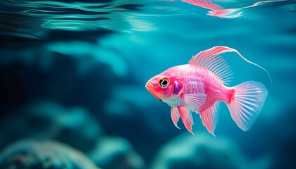 Wall Mural - Vibrant pink tropical fish gliding through pristine blue waters, showcasing the beauty of marine life and the enchanting underwater world