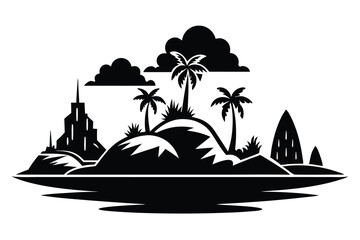 Wall Mural - Islands black and white silhouette vector S.eps