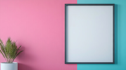 Canvas Print - Blank canvas on a pink and blue wall.