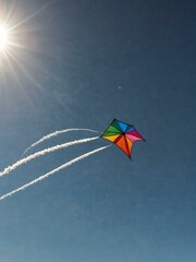 Wall Mural - Kite flying under a sunny sky for National Kite Flying Day.