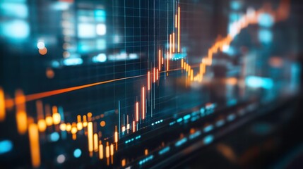 Abstract stock market graph with orange lines and a grid on a black background.