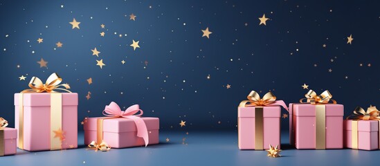 Sticker - Pink Gift Boxes with Golden Ribbon and Stars