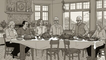 Line art for Thanksgiving celebration.